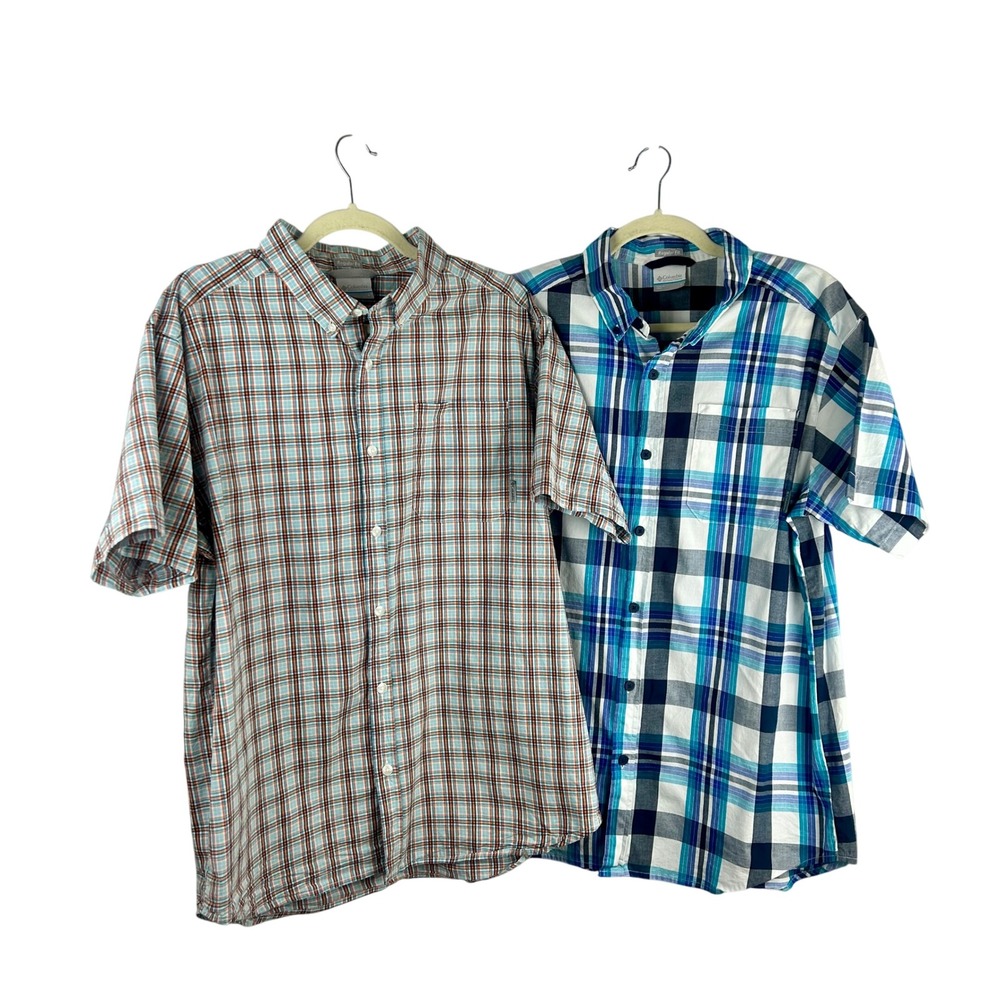 Columbia Mens Large Plaid Button Down Short Sleeve Regular Fit Casual‎ Shirts